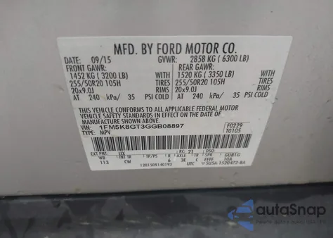 2016 Ford Explorer Sport из США, поврежденный, VIN 1FM5K8GT3GGB08897